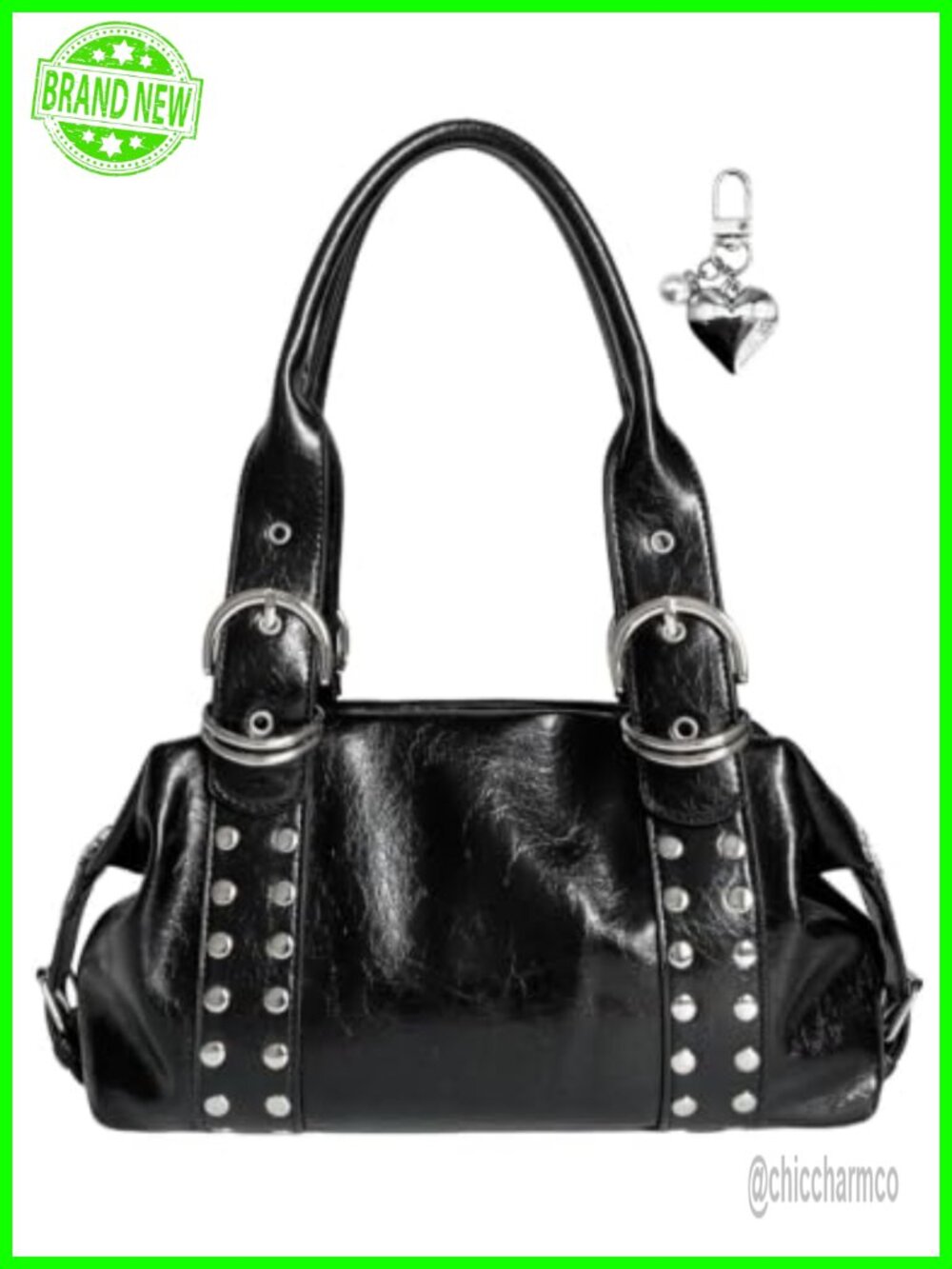 Distressed Soft Leather Studded Shoulder Bag Punk Y2K Handbag